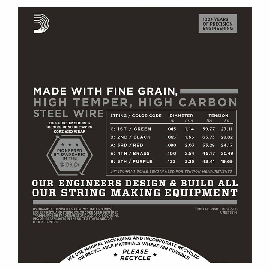 D Addario ECB81 5 Chromes 5 Telli Bas Gitar Teli 45 132