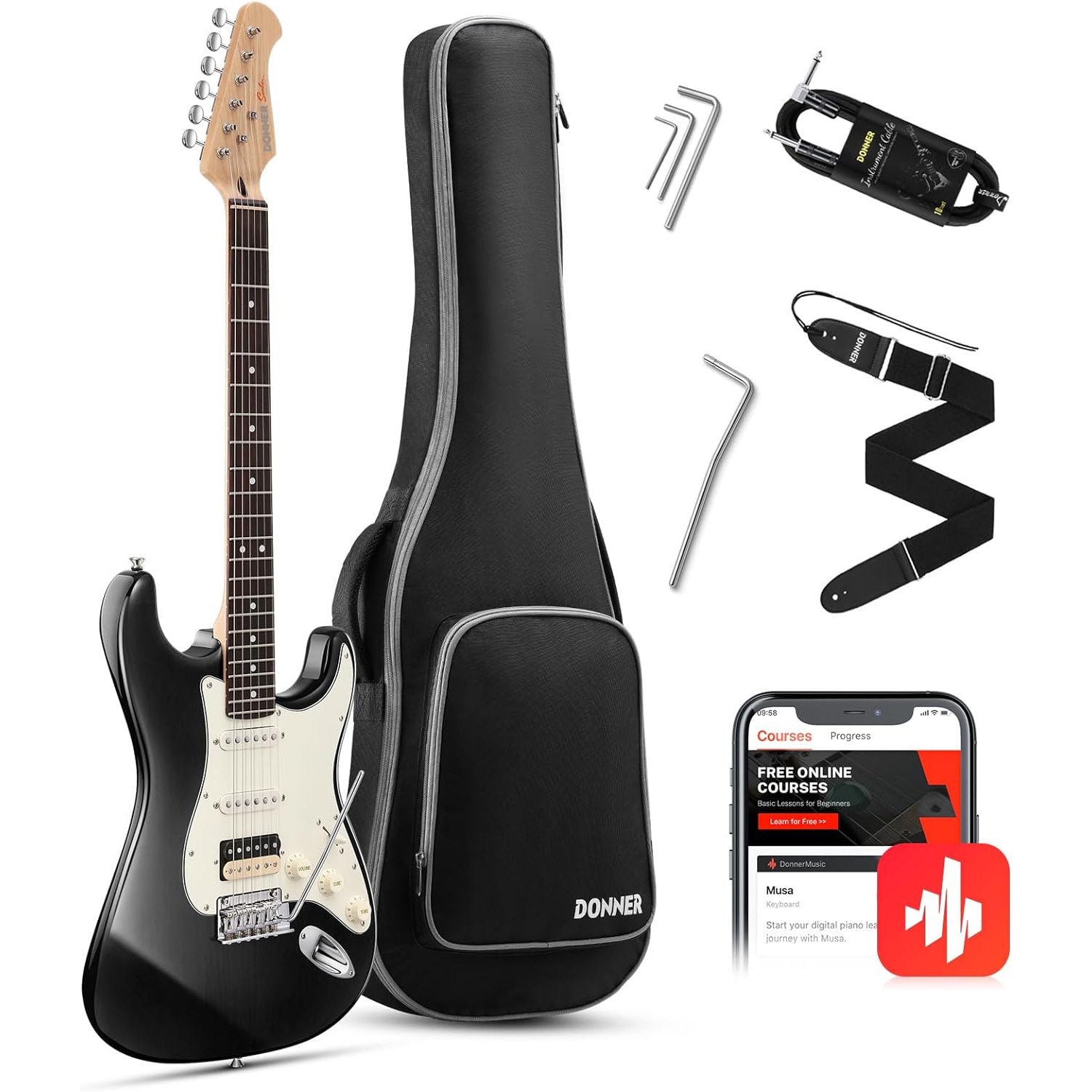 Donner Seeker Series DST 400 Elektro Gitar Seti Siyah