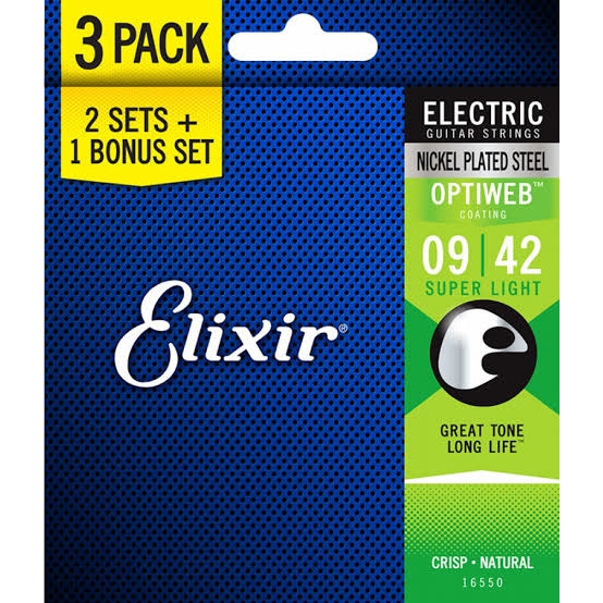 Elixir 16550 Optiweb Coating Nickel Plated Steel 3 l Set Elektro Gitar Teli 9 42