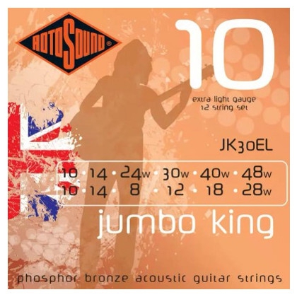 Rotosound JK30EL Jumbo King Phosphor Bronz 12 Telli Akustik Gitar Teli (10-48)